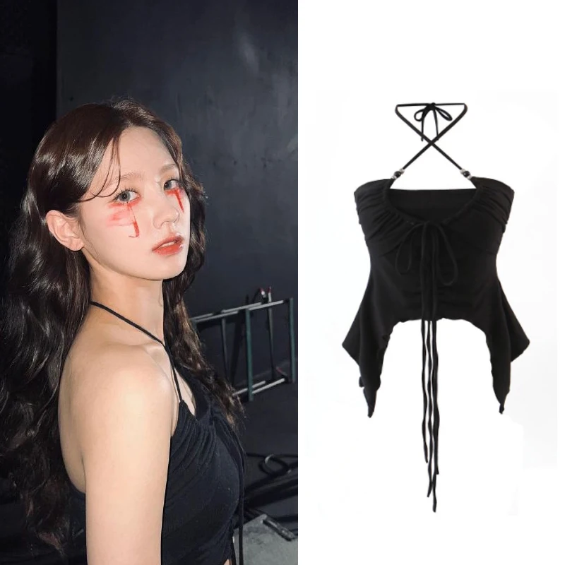 

Kpop GIDLE Music Festival Clothing Women Lace-up Vest Tops K-pop Stage DJ Rave Wear Sexy Suspender Fashion Clothes Dancer Outfit