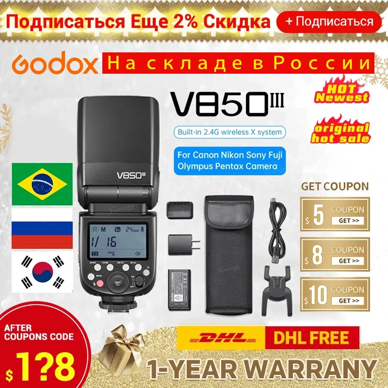 Godox V850III накамерная Вспышка Speedlite Встроенная 2 4 ГГц Беспроводная система X для Canon