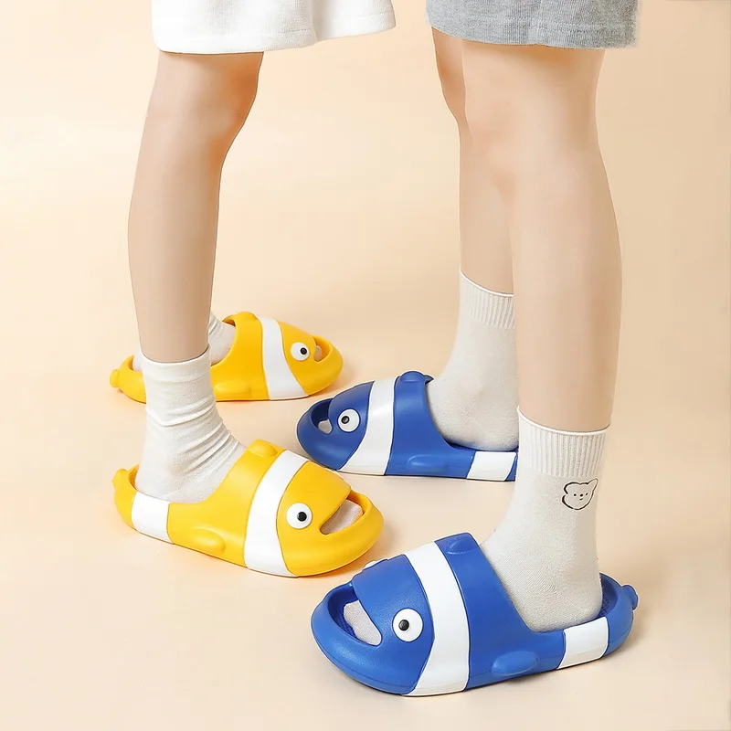 Man Women Cartoon Fish Slippers 2023 Summer New Home Anti-Skid Eva Solid Color Couple Outdoor Cool Indoor Household Funny Shoes