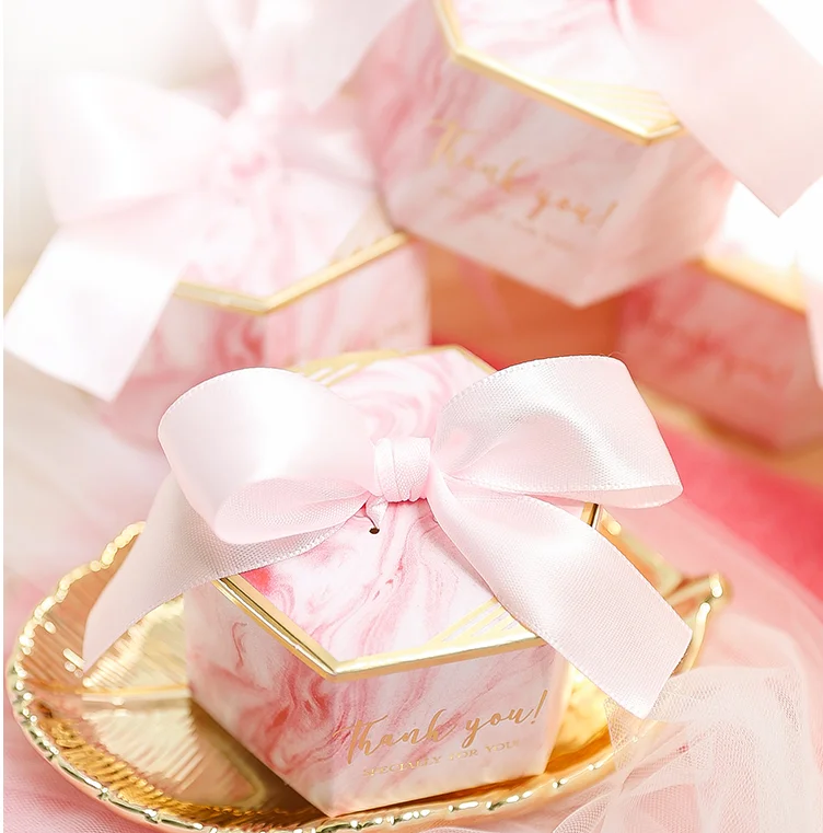 

New Pink Marble Style Gift Box forBaby Shower Birthday Party Sweet Chocolate Boxes Wedding Favors Decoration New Europ