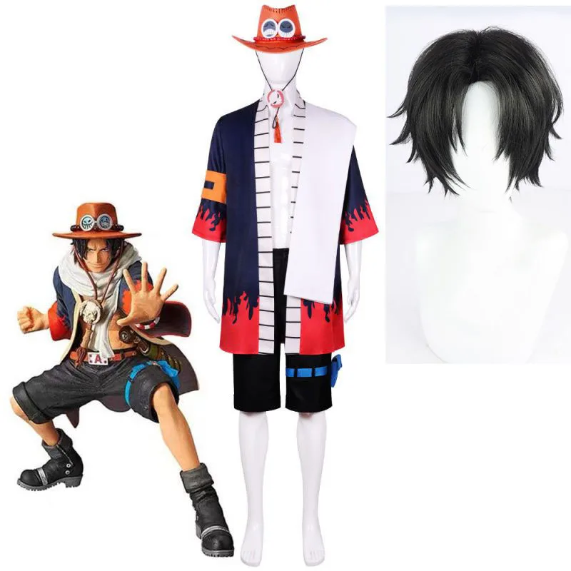 

One Piece Portgas D Ace Cosplay Costume Adult Anime Kimono Sets and Hat Halloween Carnival Performance Clothing