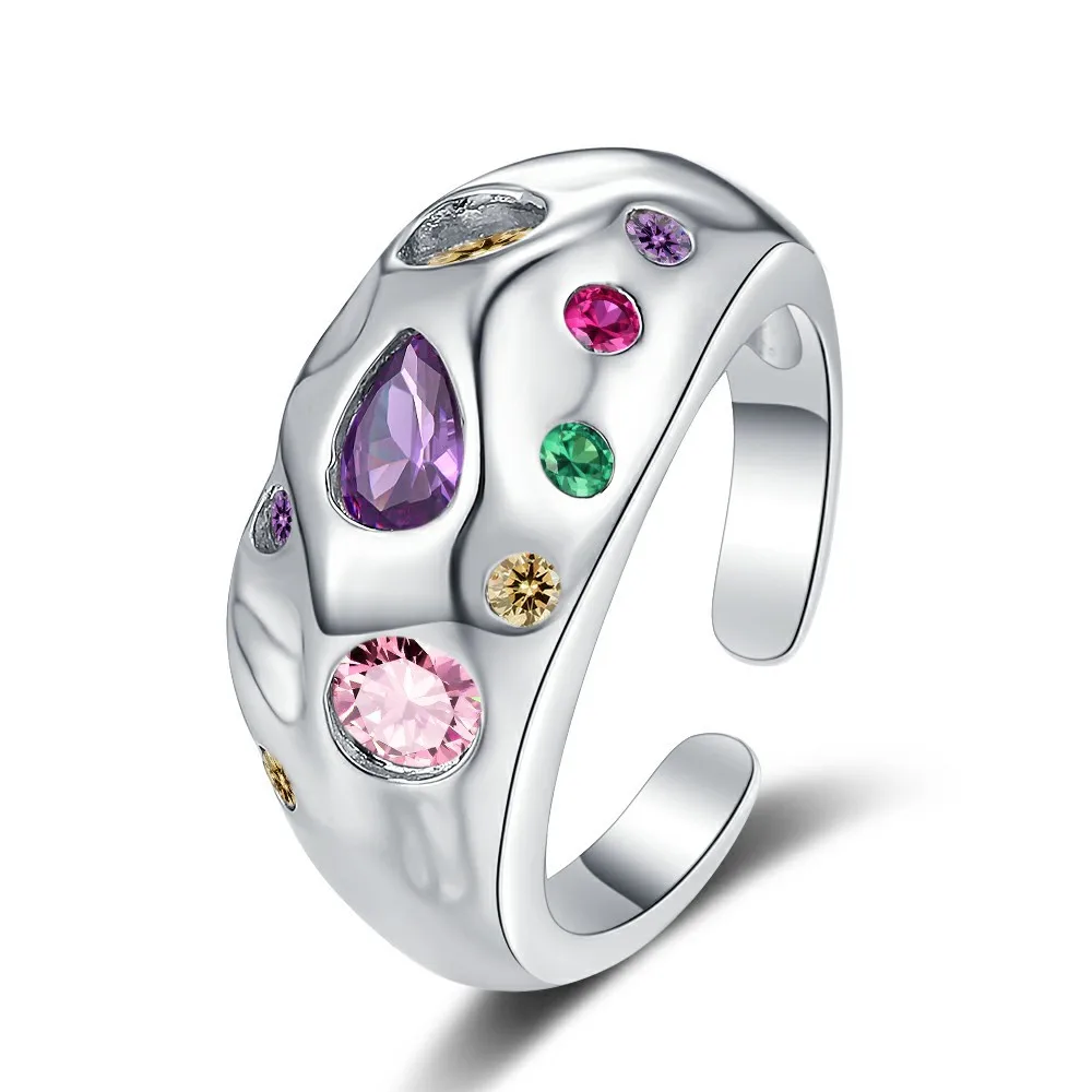 

SYJ Colorful Zircon Ring for Women in Europe and America Minimalist and Luxury Design Open Sytle Rings