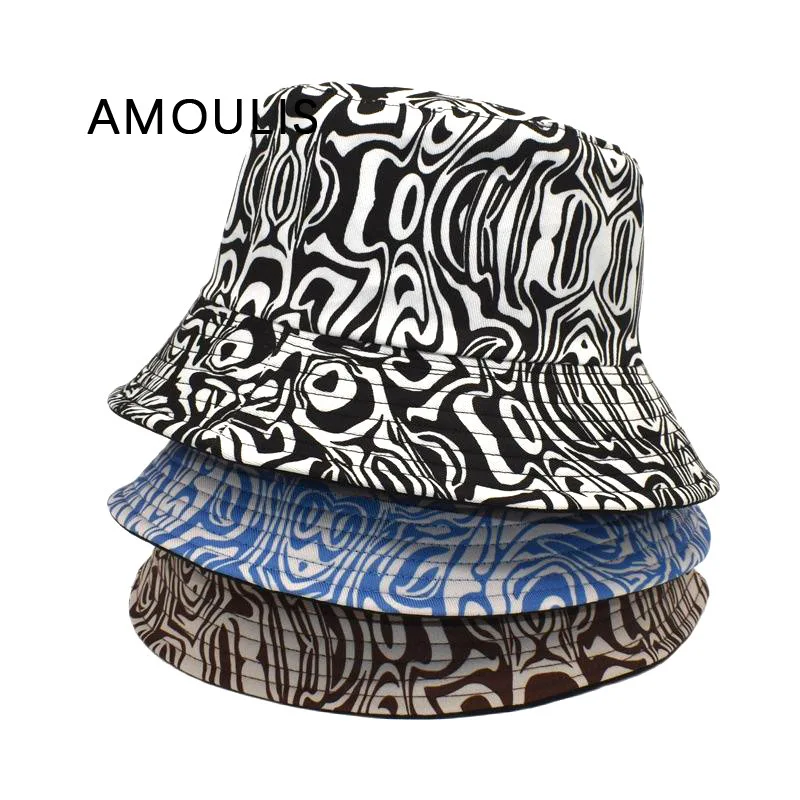

AMOULIS Striped Bucket Hats for Women Summer Fashion Print Sun Hat Outdoor Anti-UV Beach Caps Fisherman Hat Gorras Bonnet Unisex