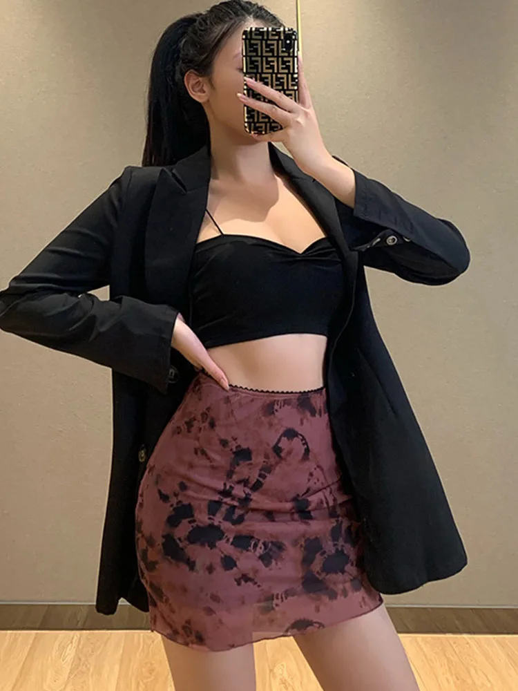 Юбка-мини трапециевидная с высокой талией и оборками двухслойная