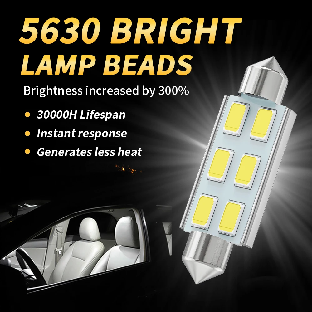 2pcs Festoon C5W C10W LED Bulbs 5630 6SMD Canbus 31mm 36mm 39mm 41mm Car Interior Lights Dome Lamp Reading lights No Error White - купить по