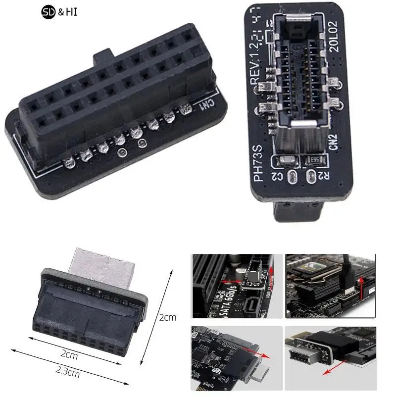 

USB Front Panel Adapter Type-E to USB 3.0 19 PIN Adapter Internal Vertical Header Splitter for Type C Motherboard