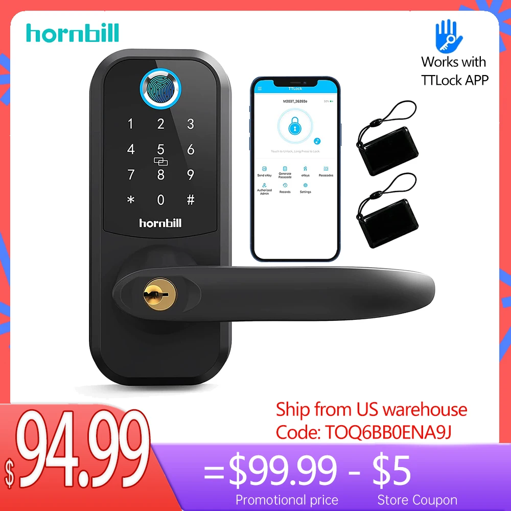 Hornbill Bluetooth Electronic Biometric Fingerprint Smart Door Lock Handle Doors Password Key IC Card Smart Home Air Bnb Door