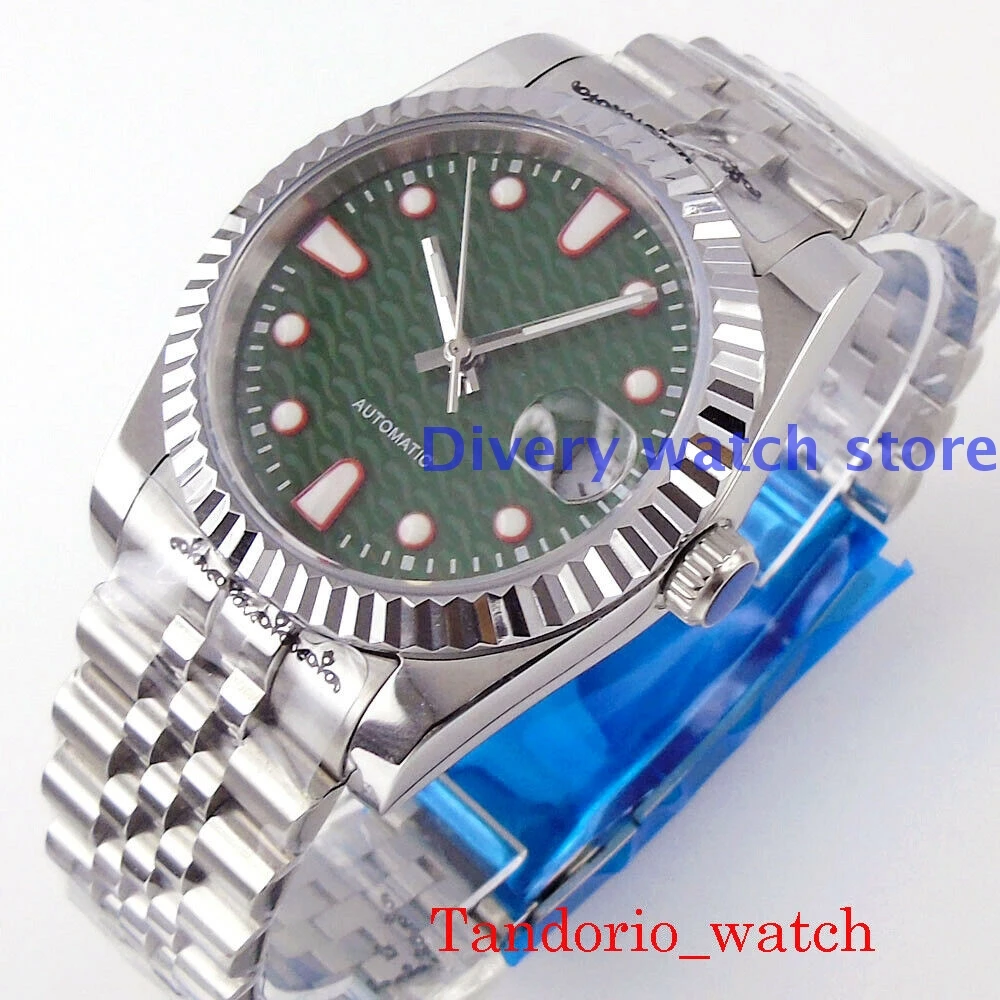 

Auto Date Jubilee Bracelet 39mm Green Automatic Watch Cyclops Sapphire Crystal Fluted Bezel MIYOTA8215 MINGZHU2813 Movement