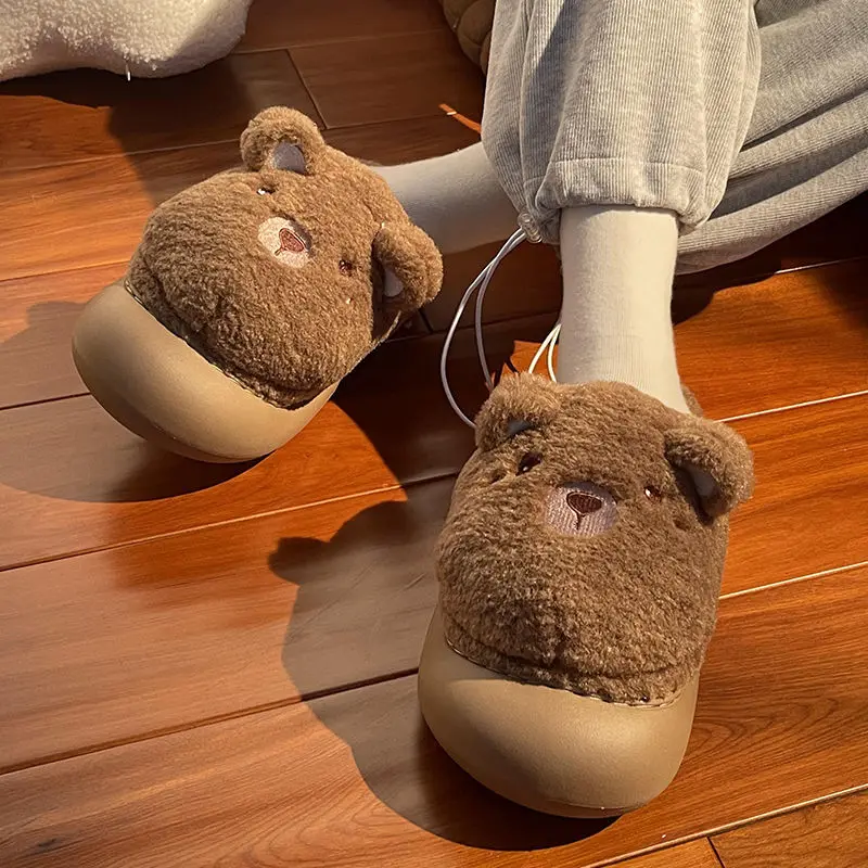 2023 Men's Cotton Slippers Winter Couples Home Indoor Non-slip Thick Bottom Cartoon Warm Home Plush Mop Female Free Shipping