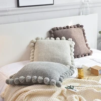 nordic luxury pillow case with ball tassels home decoration cushion cover morden style sofa pillow case for bedroom 45x45cm