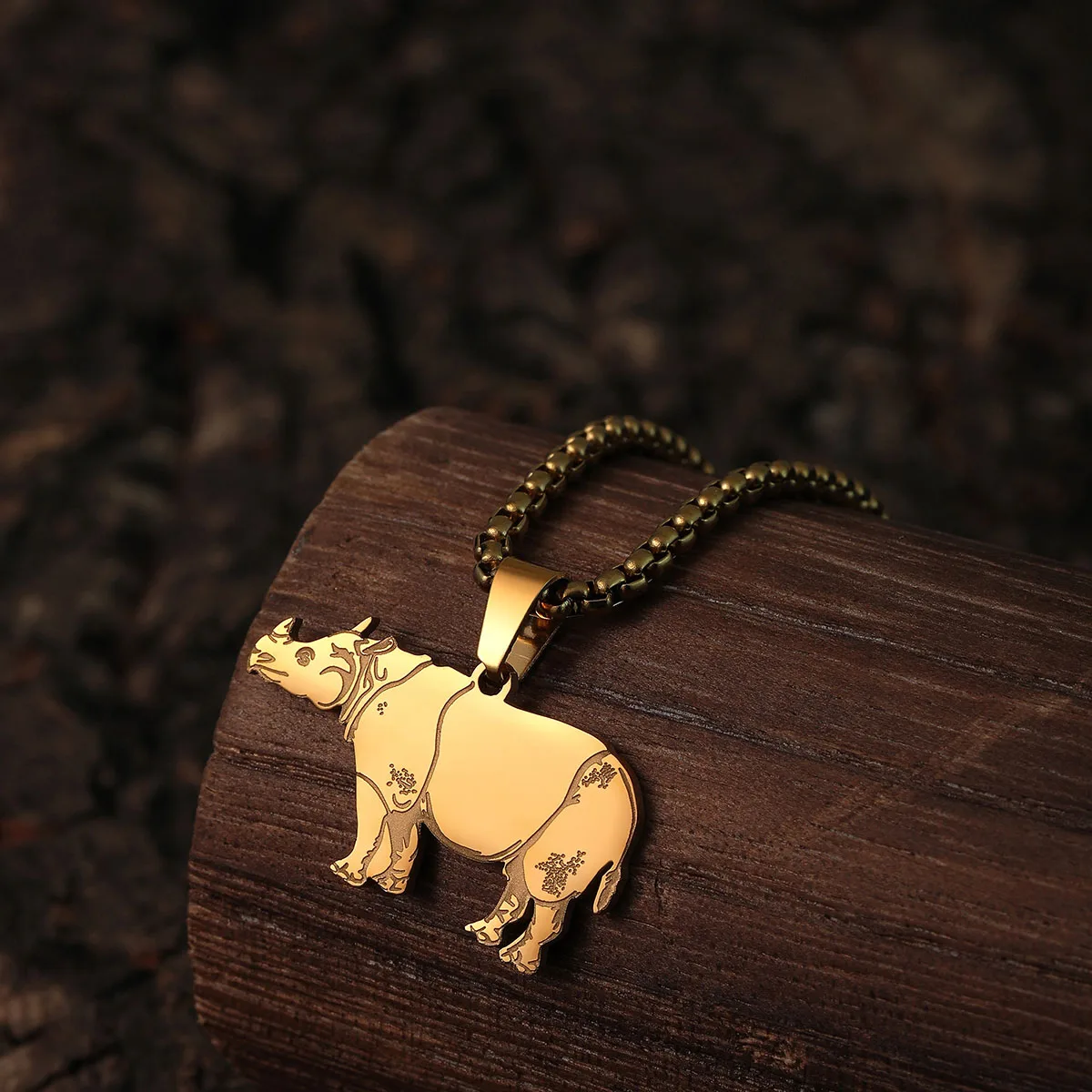 Ожерелье из нержавеющей стали с диким носорогом и животным для женщин мужчин
