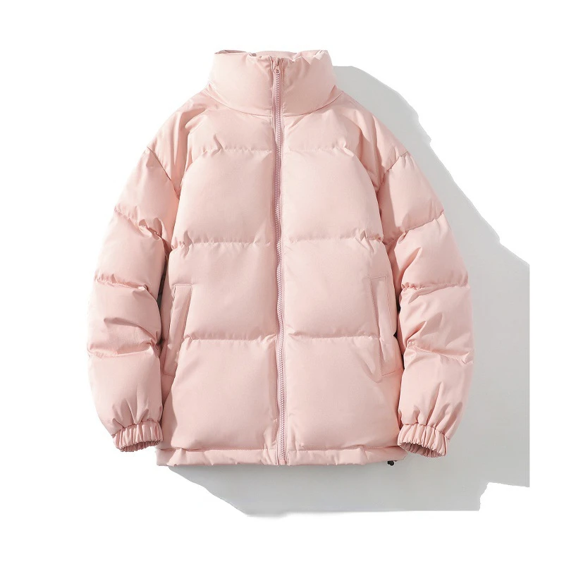 Men's Autumn and Winter Thickened Warm Cotton Dress Mock Neck Cardigan Solid Color Coat Couple Fashion Street Wear Jacket