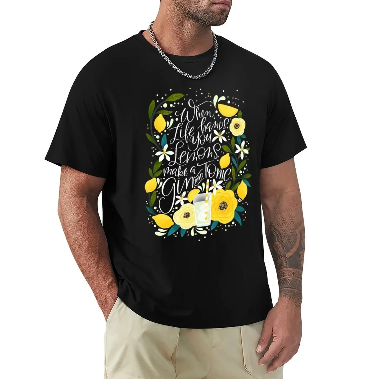 Когда жизнь руки вы лимоны сделать Джин и тоник футболки Черные милые топы