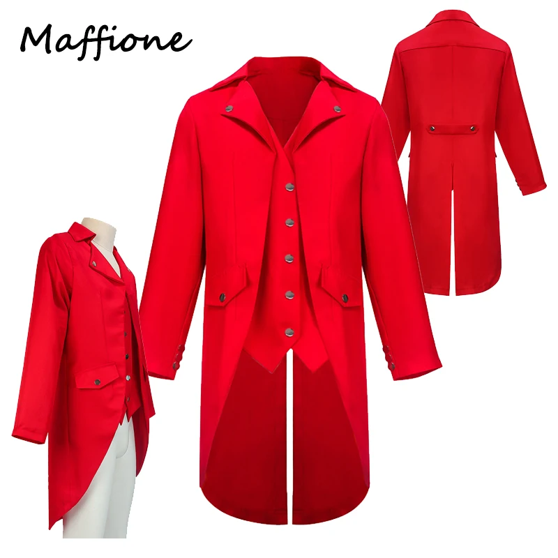 Muži Středověký kostým Steampunk Cosplay Red Jacket Vintage Retro Jacket Mužský kostým Halloween Karnevalový kostým