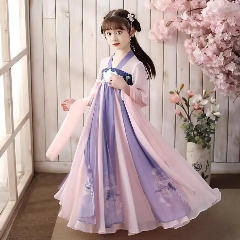 

Новинка Весна 2023, сказочное детское платье Hanfu в старинном китайском стиле, весеннее тонкое платье в старинном стиле для девочек