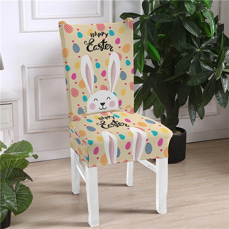 Cute Rabbit Print Dining Chair Cover Strech Elastic Animals Printed Chair Slipcover for Kitchen Stools Protector Home Decor