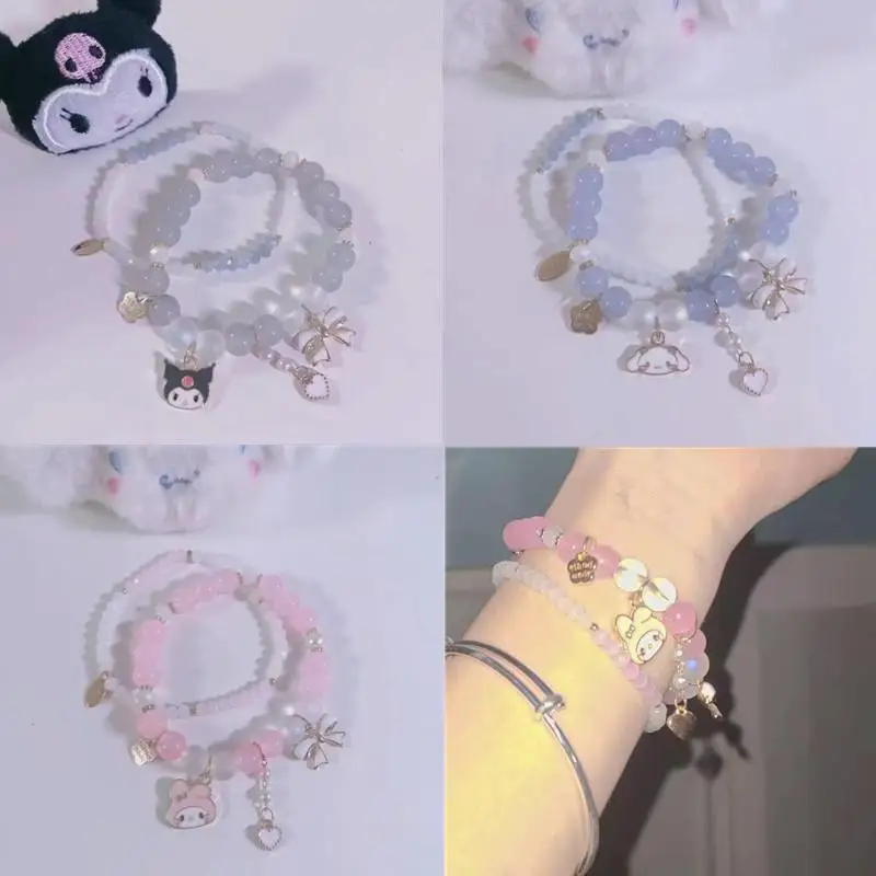 

Kawaii Sanriod Anime Cinnamoroll Kuromi Mymelody Cute Bracelet Cartoon Friendship Charms Elastic Rope Jewelry Baby Boy Girl Gift