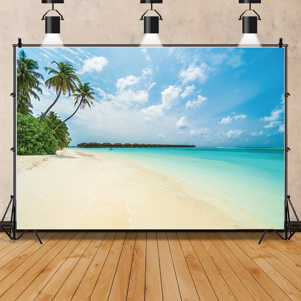 

Sandy Beach Holiday Summer Digital Photography Backdrop Prop Coconut Tree Landscape Window Photo Studio Background JK-16