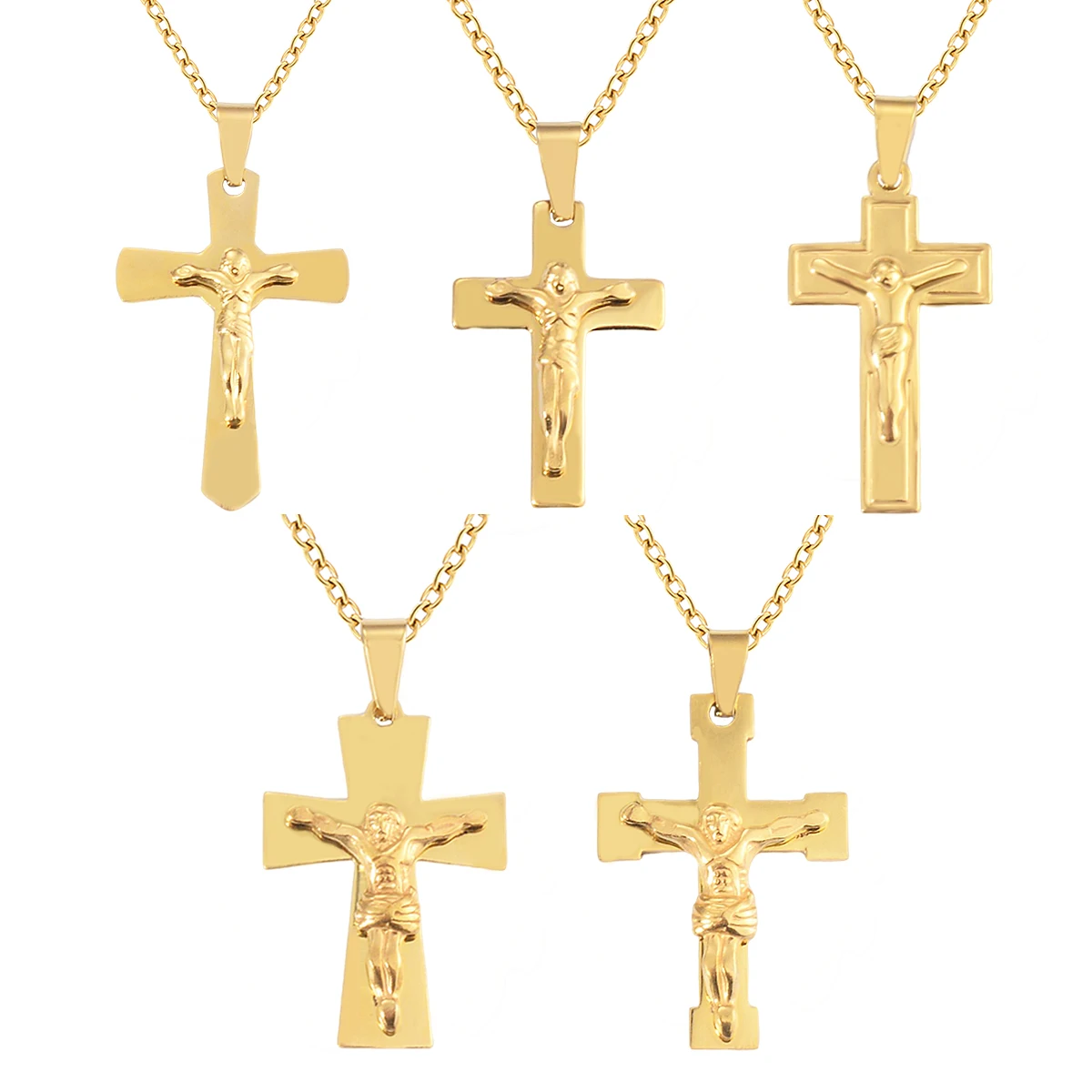 

Stainless Steel Jesus Cross Crucifix Pendant Necklace for Women Mens Gold Color Chain Unisex Jewelry