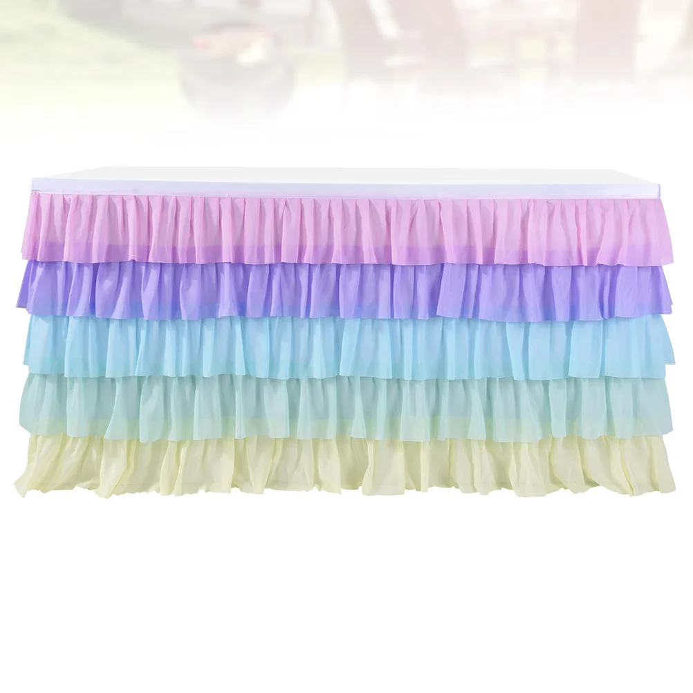 

5 Layer Table Skirt Wave Desk Skirt Party Supplies for Wedding Birthday Home Decors (Colorful)