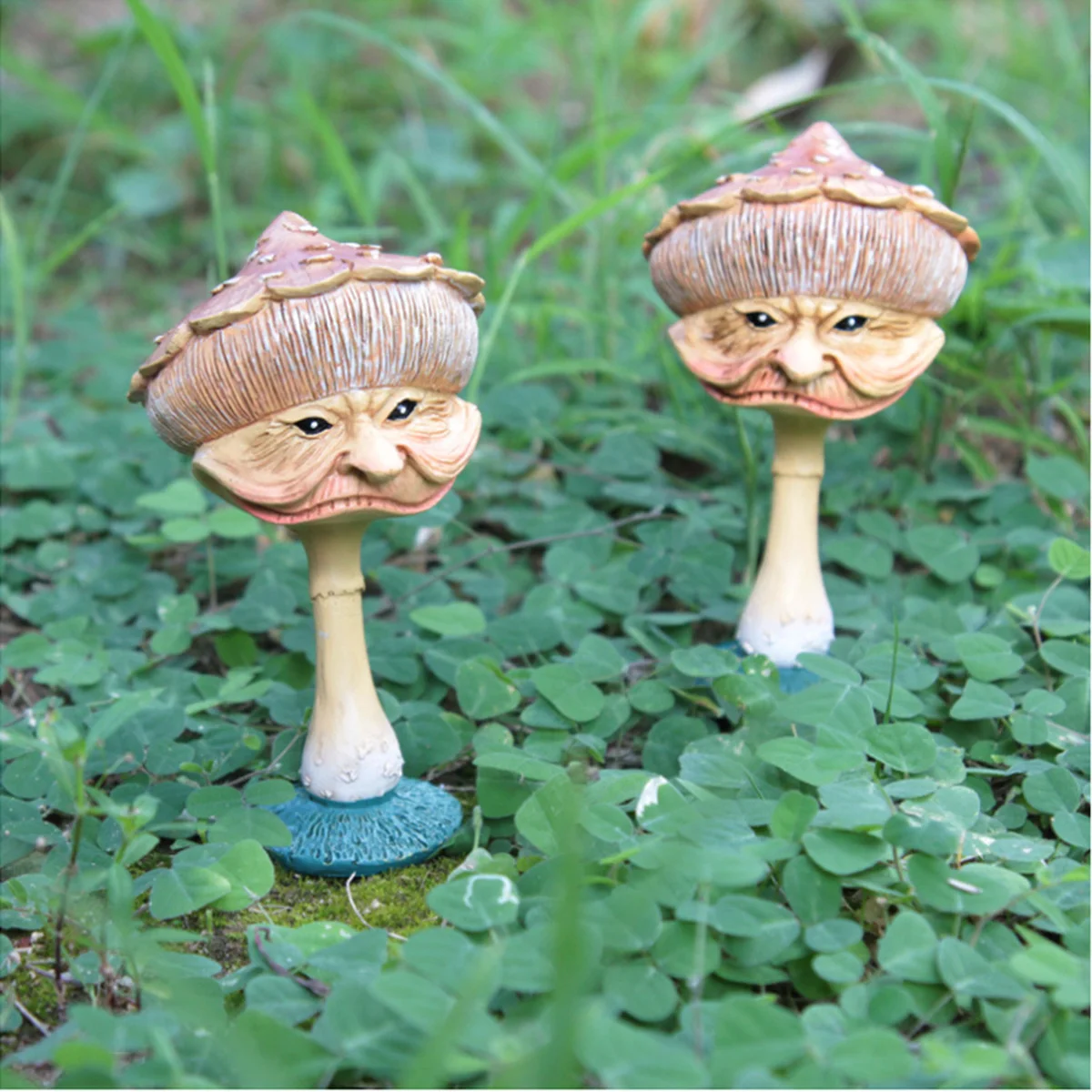 Human Face Mushroom Statue Resin Miniature Garden Sculpture Fairy Yard Lawn Decoration Halloween Decor Accessories