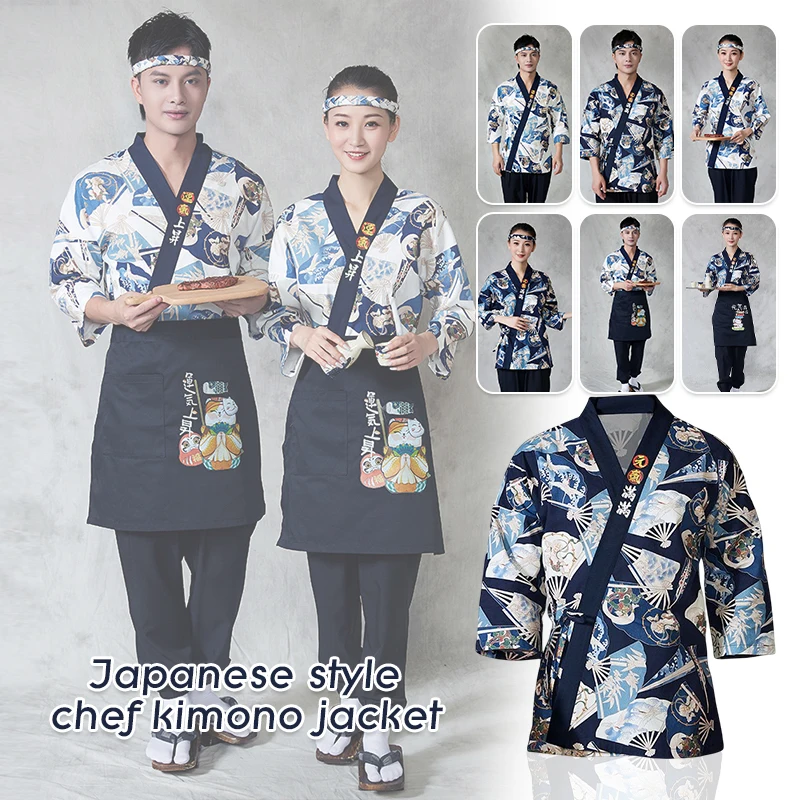 

Japanese Cuisine Sushi Chef Uniform Kimono Izakaya Restaurant Teahouse Waiter Uniform Chef Jackets Shirts Tops Apron Overalls