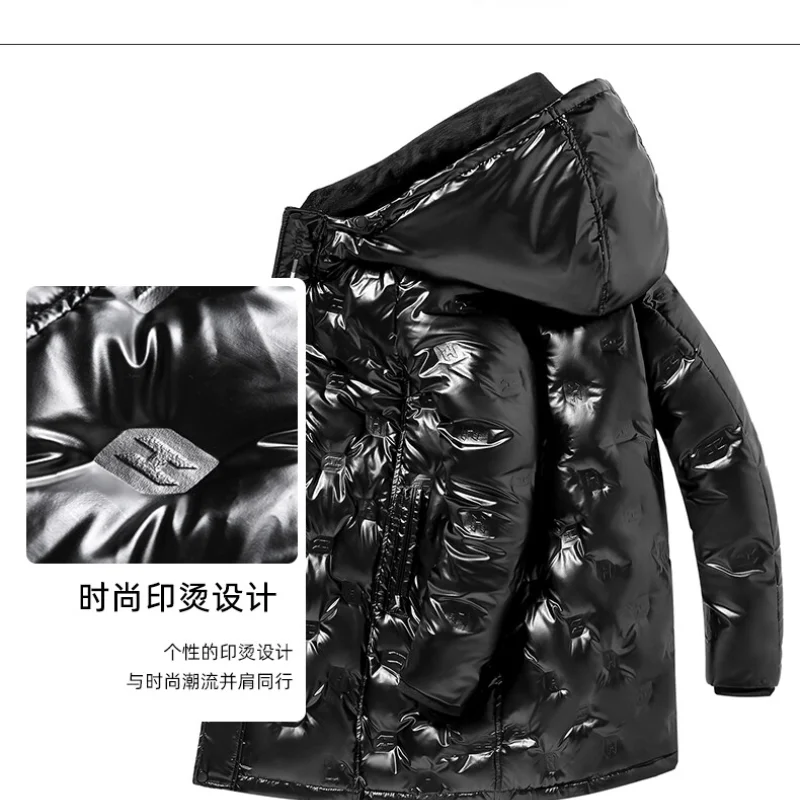 Men's Clothing Down Jacket Medium Length New Pressed White Duck Down Jacket Hooded Outdoor Clothing Warm and Waterproof