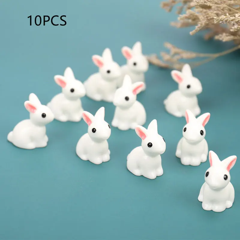 

10Pcs Rabbit Easter Decoration Miniature Hare Animal Figurine Resin Craft Mini Bunny Garden Ornament DIY Accessories