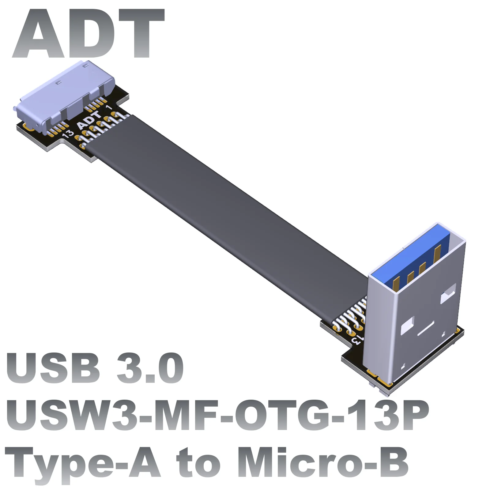 

USB3.0 male to female flat and thin connection data cable Type-A to micro-B support OTG ADT