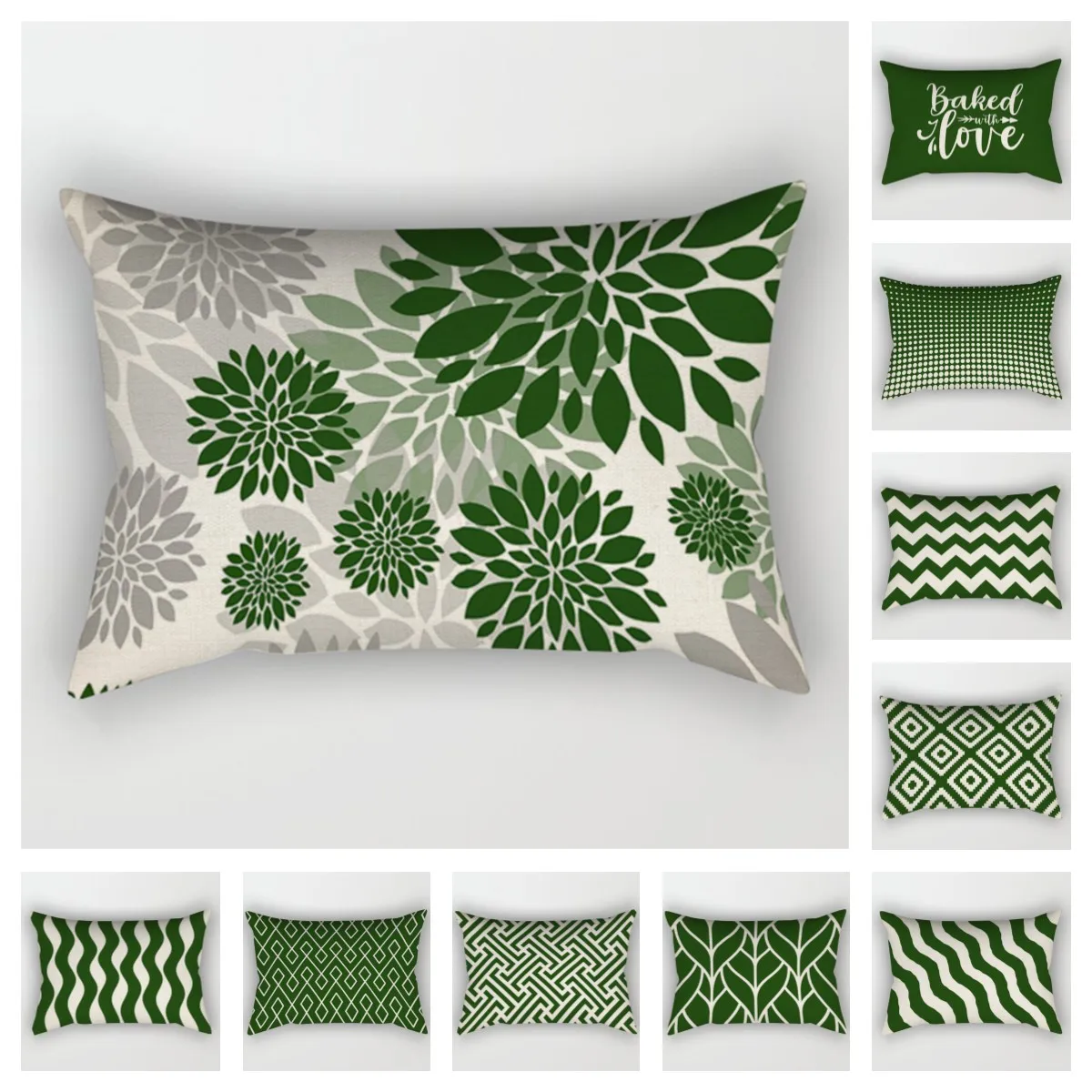 

Зеленая наволочка с геометрическим рисунком, 30*50, наволочка для дивана в гостиную, 40*60, однотонная льняная наволочка, наволочка для поясницы, домашний декор