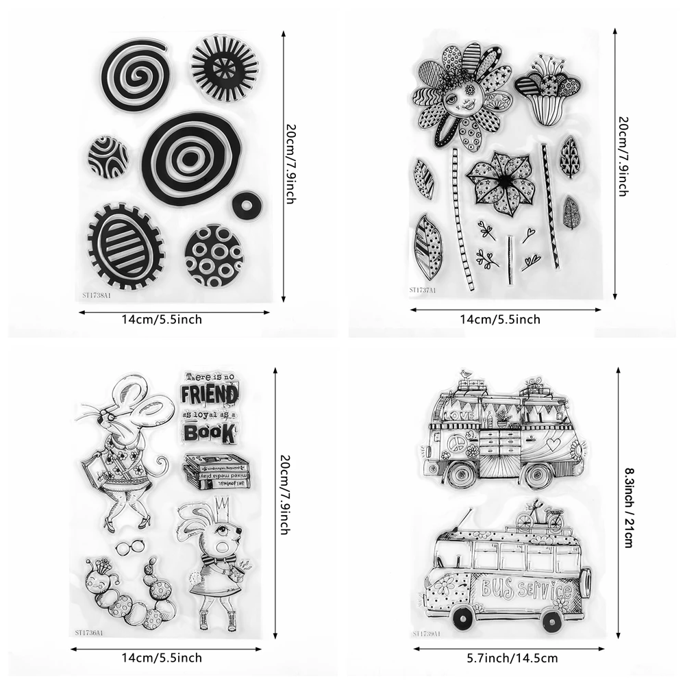 Набор Прозрачных Силиконовых Штампов С Лепестками Цветов Мышь Друзья Автобус