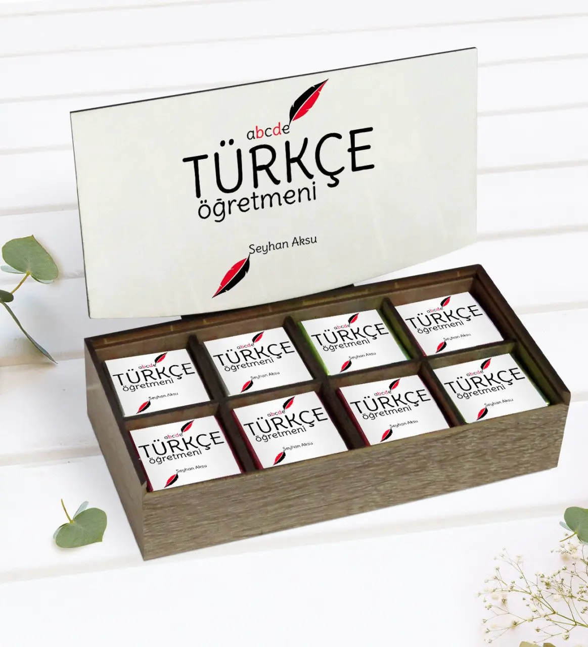 

Персонализированные турецкие öğretвам, разработанные в деревянной коробке, 24'lü, если вы хотите получить шоколадный подарок