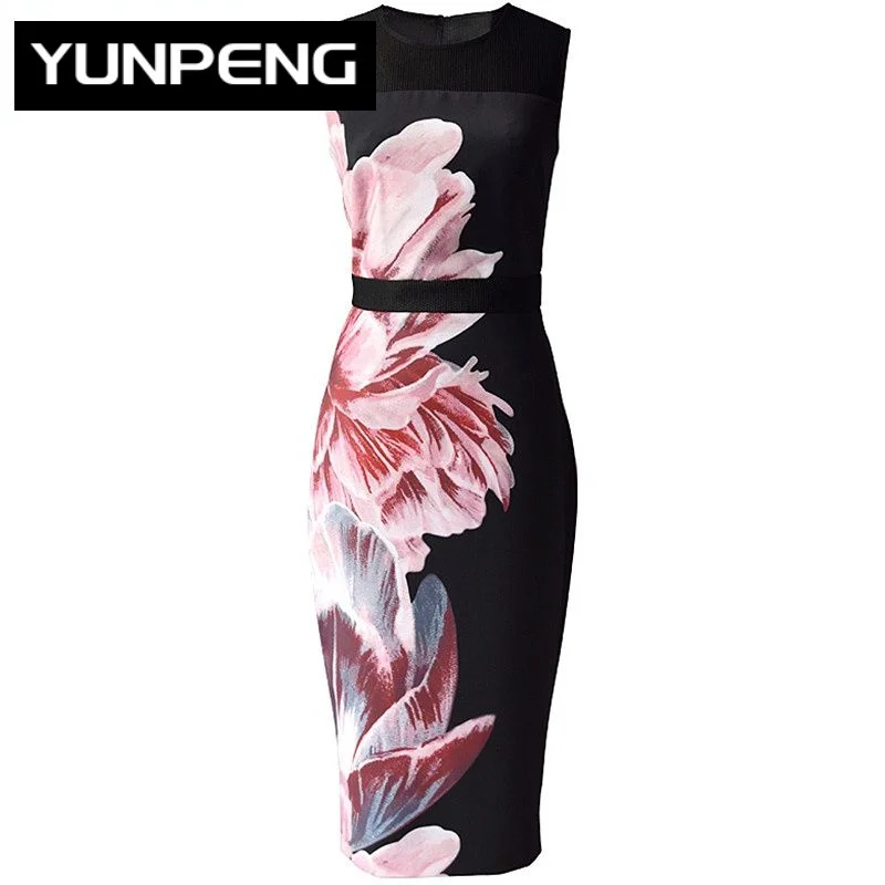 

Женское модельное платье без рукавов, элегантное Дизайнерское черное платье с цветочным принтом и высокой талией, лето 2023