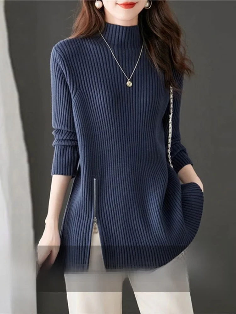 00 Pure Cashmere Half-high Collar Thickened Design Sense Sweater Women Autumn and Winter Wear Mid-Length Unique Super Nice Top