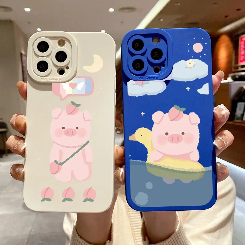 

Cute Naughty Pink Pig Cartoon Phone Case For iPhone X XS XR 14 11 13 12 Pro Max For iPhone 7 8 14 Plus SE2 Soft Silicone Covers