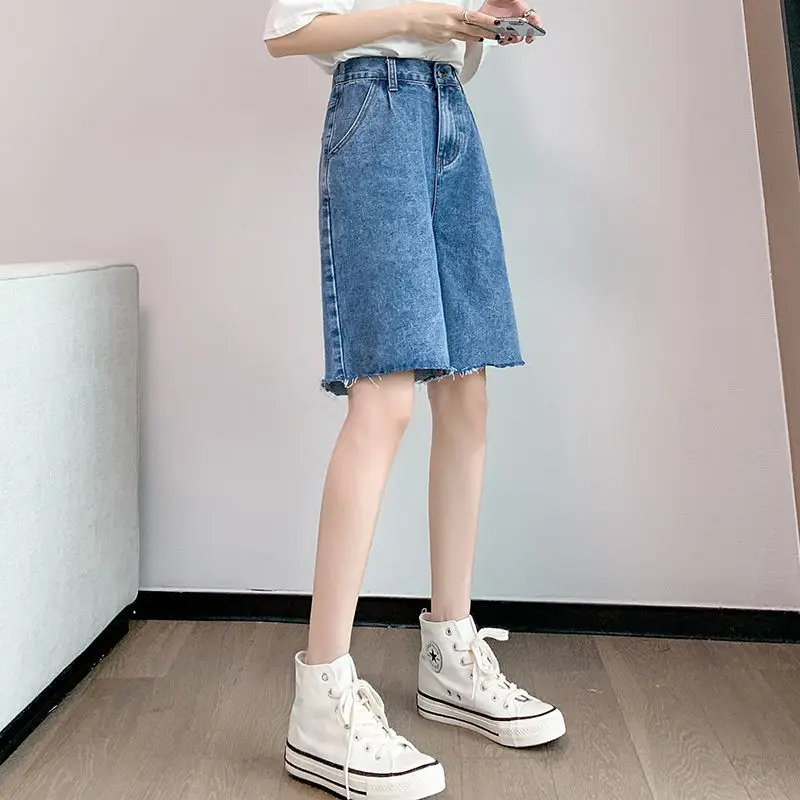 Women Shorts Jeans Baggy Long Shorts Female Jeans Ladies Cute New Denim Summer Bermuda High Waist Blue Wide Womens Shorts Y2K