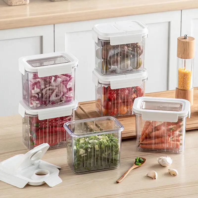 

1100ml Double Layer Fresh Organizer With Lids Leak-proof Vegetable Storage Box Kitchen Food Fruit Storage Containers