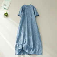 vintage woman dress lace embroidery fashion cheongsam chic chinese style vestidos casual loose 2022 summer elegant sundress