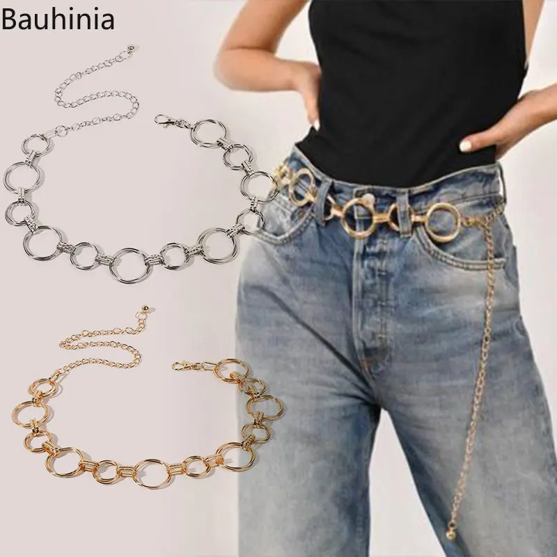 Bauhinia Women's Fashion Circle  Metal Chain Belt Designer Fringe Chains Female Gold Silver Waist Dress Metal Belts