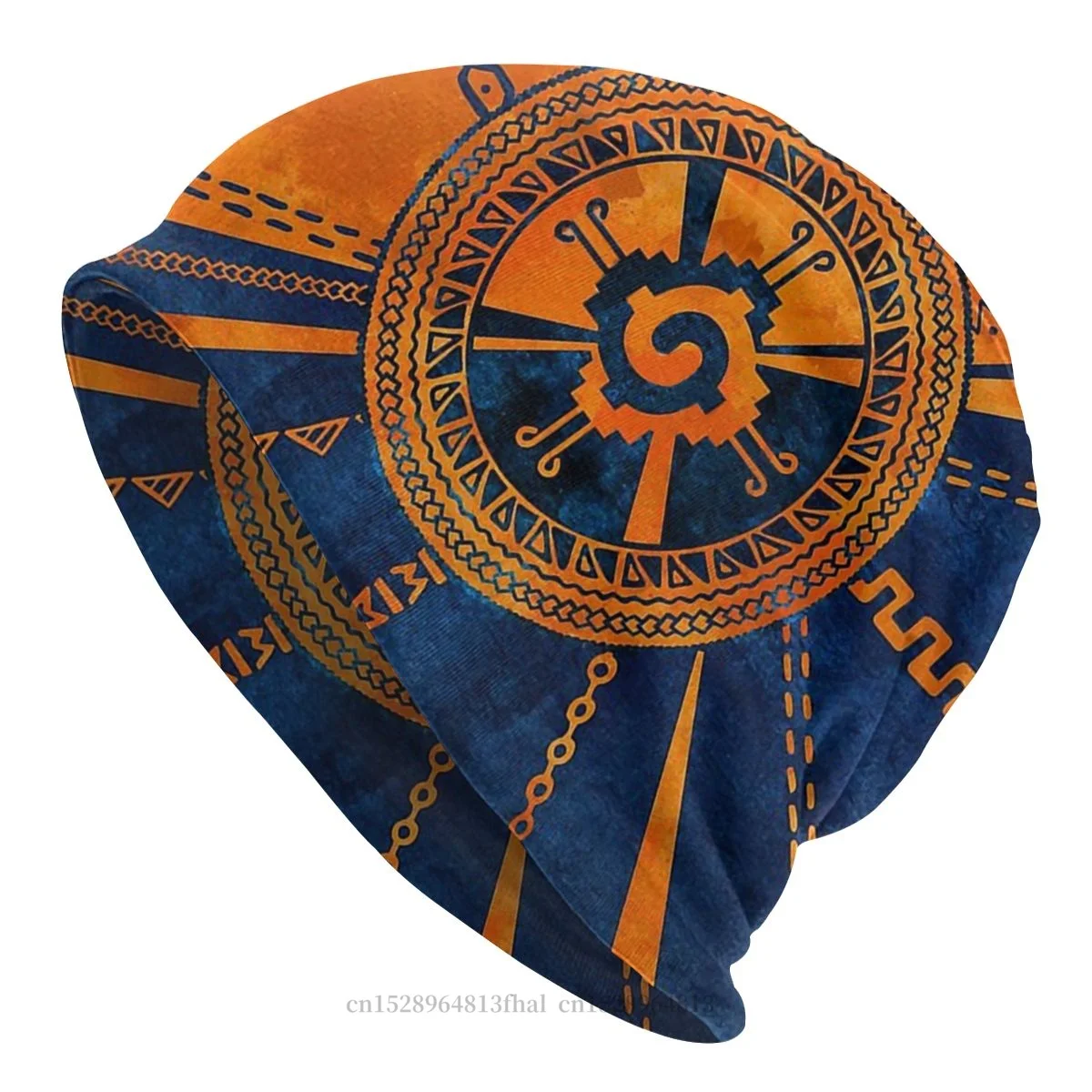 

Mayan Aztec Calendar Skullies Beanies Caps Hunab Ku Symbol Orange And Blue Hat Bonnet Hats Men Women's Street Ski Cap