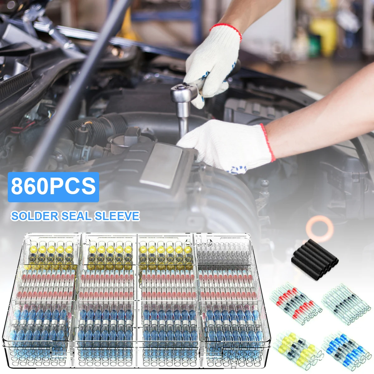

860Pcs Heat Shrink Butt Wire Connectors Kit Waterproof Solder Seal Automotive Wire Connectors Terminals Wire Butt Splice