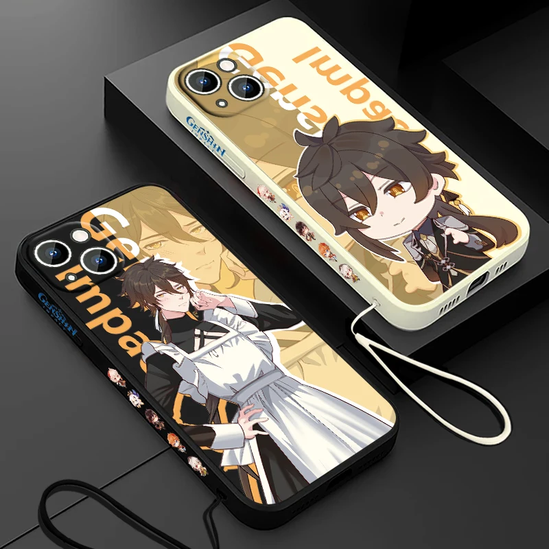 

Genshin Impact Klee ZHONGLI Phone Case For Apple iPhone 14 13 12 11 Pro Max Plus XS XR X 8 7 SE Liquid Left Rope Cover