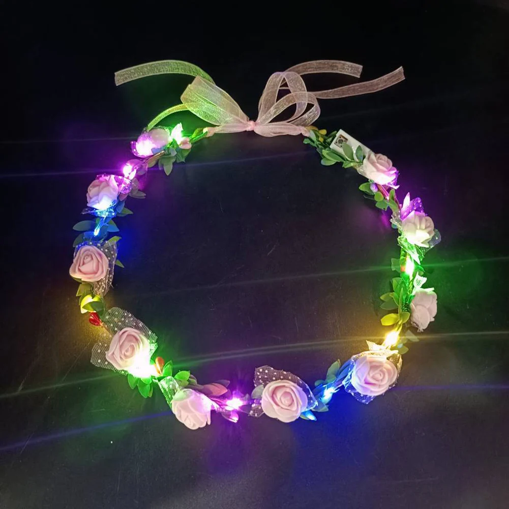 

1pcs Women Girl LED Hawaii Hawaiian Lei Headband Glow Light Up Flower Crown Wreath Birthday Wedding Christmas Party Festival