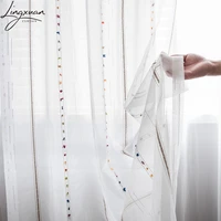 colorful stereoscopic embroidered tulle window curtains for living room line sheer voile curtain for bedroom stripe gauze drape
