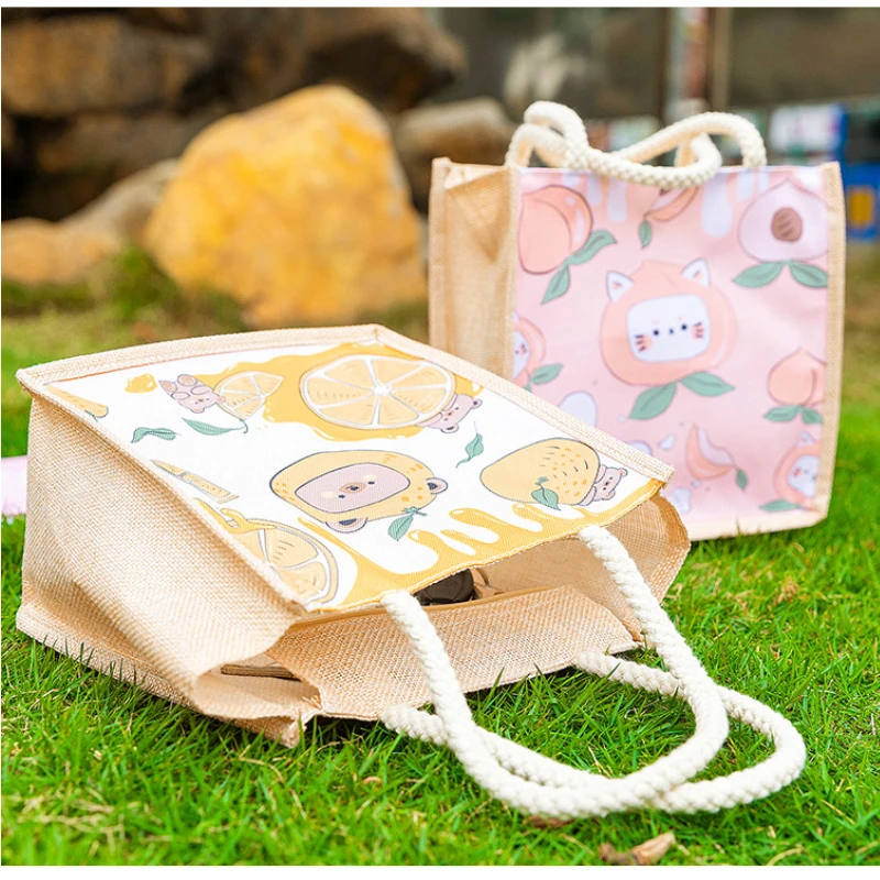 

Cartoon Printing Outdoor Portable Customized Large Capacity Student Lunch Box Bag School Office Stationery Pencil Canvas Handbag