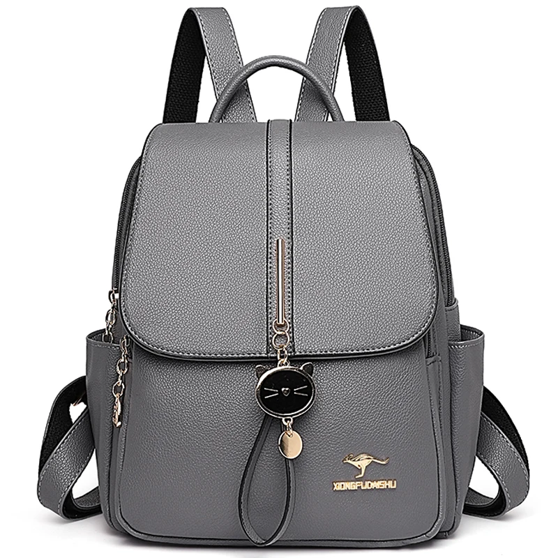 

Back Anti Theft Zipper Design Schoolbag For Girls Retro Soft Leather Rucksacks Women Fashion MoChila Escolar Feminina 2023
