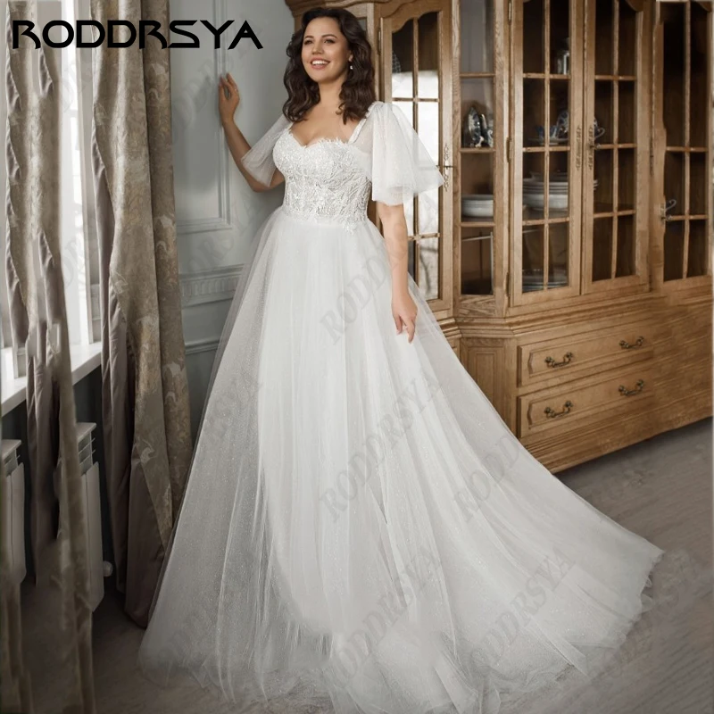 

RODDRSYA Elegant A-line Wedding Dress For Women Sweetheart Batwing Sleeve Bridal Gown Romance Tulle Appliques Robe Mariage Femme