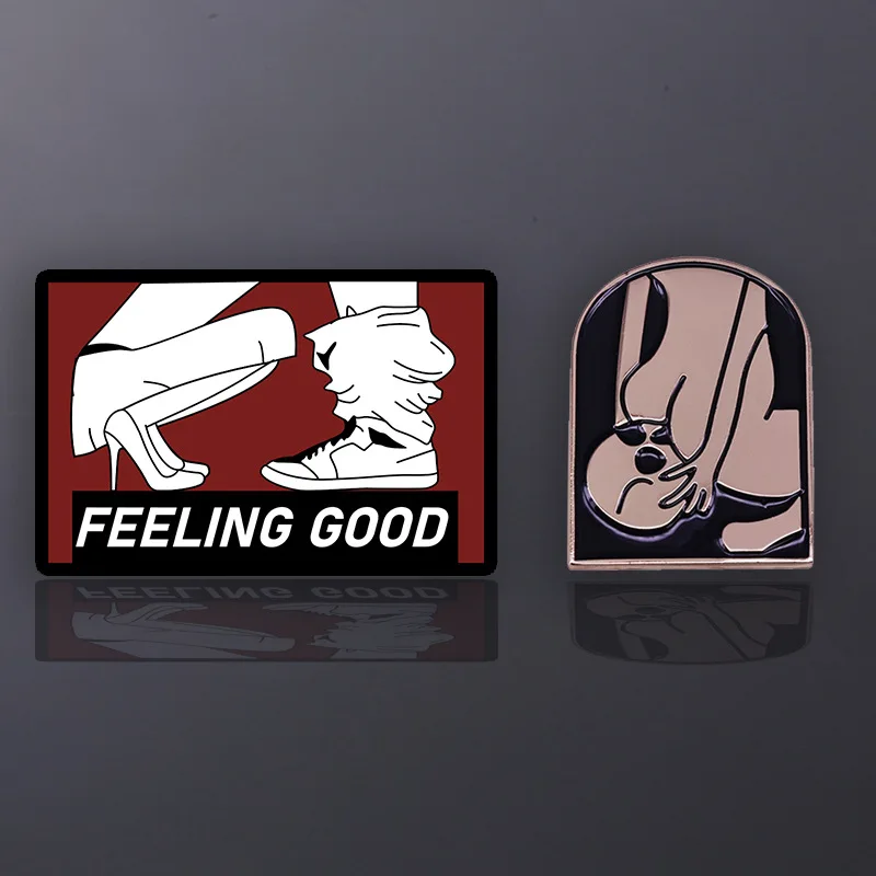 

Funny Anime Cartoon "Feeling Good" Women and Man Comic Brooch Creative Enamel Pins Fashion Cute Bag Backpack Jewelry