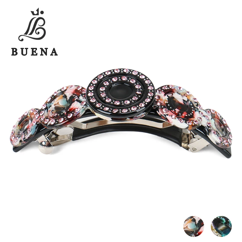 

Multiple Splicing Round Hair Clip for Women High Quality Acetate Hair Barrette Clips with Pink Green Rhinestone