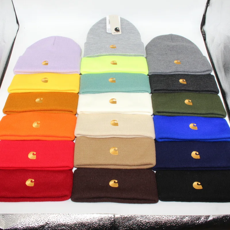 

Embroidered Knitted Hat Foreign Trade Tooling Men's and Women's Tide Brand Woolen Hat Cold Hat Warm Hat Gold Solid Color Style